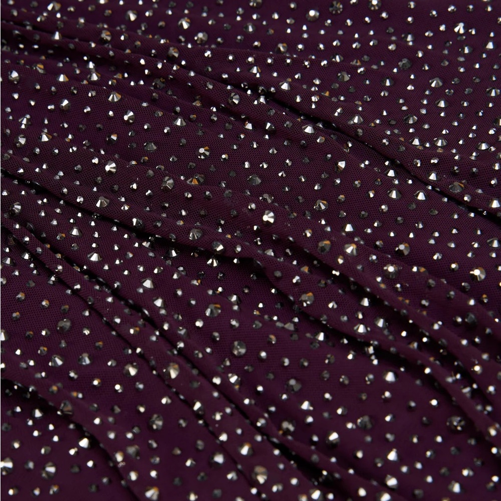 Halston Womens Rafelle Rhinestone Mesh Gown, Black Raspberry - Picture 5 of 5